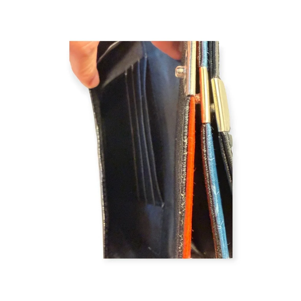 Samsonite Vintage Leather Wallet Y2K Tri-Color Croc Embossed Black Blue Orange